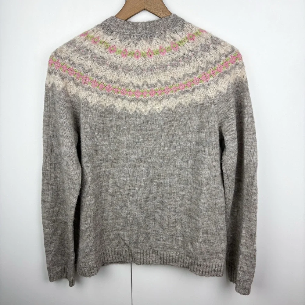 Uniqlo Ines De La Fressange Fair Isle Wool Blend Cardigan Sweater Grey Pink